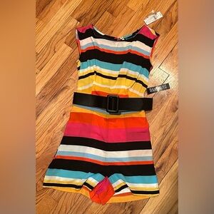 New York & Co. Colorful Striped Romper with Belt